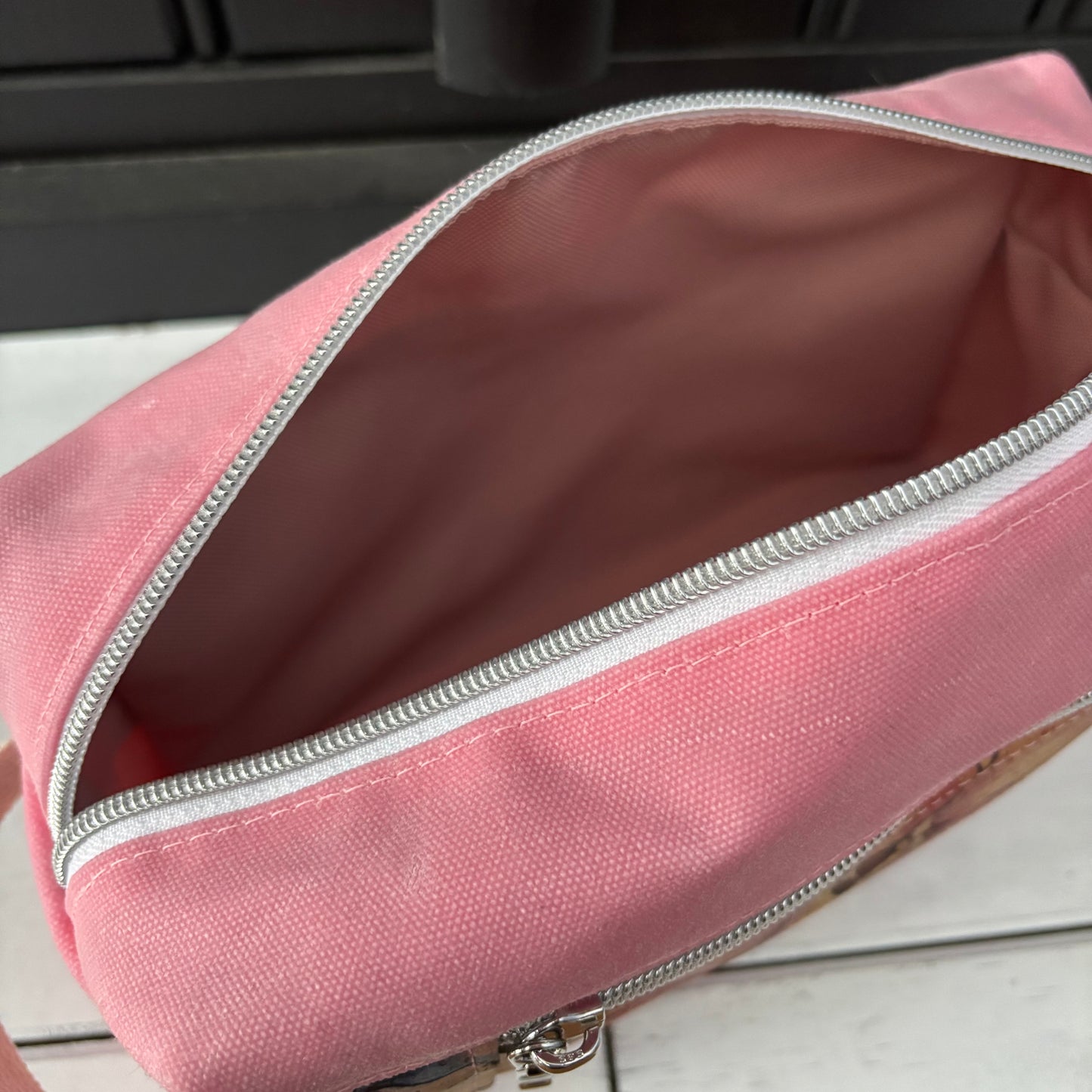 Isabella Pouch - Watercolour Floral Cork and Pink Waxed Canvas version 3