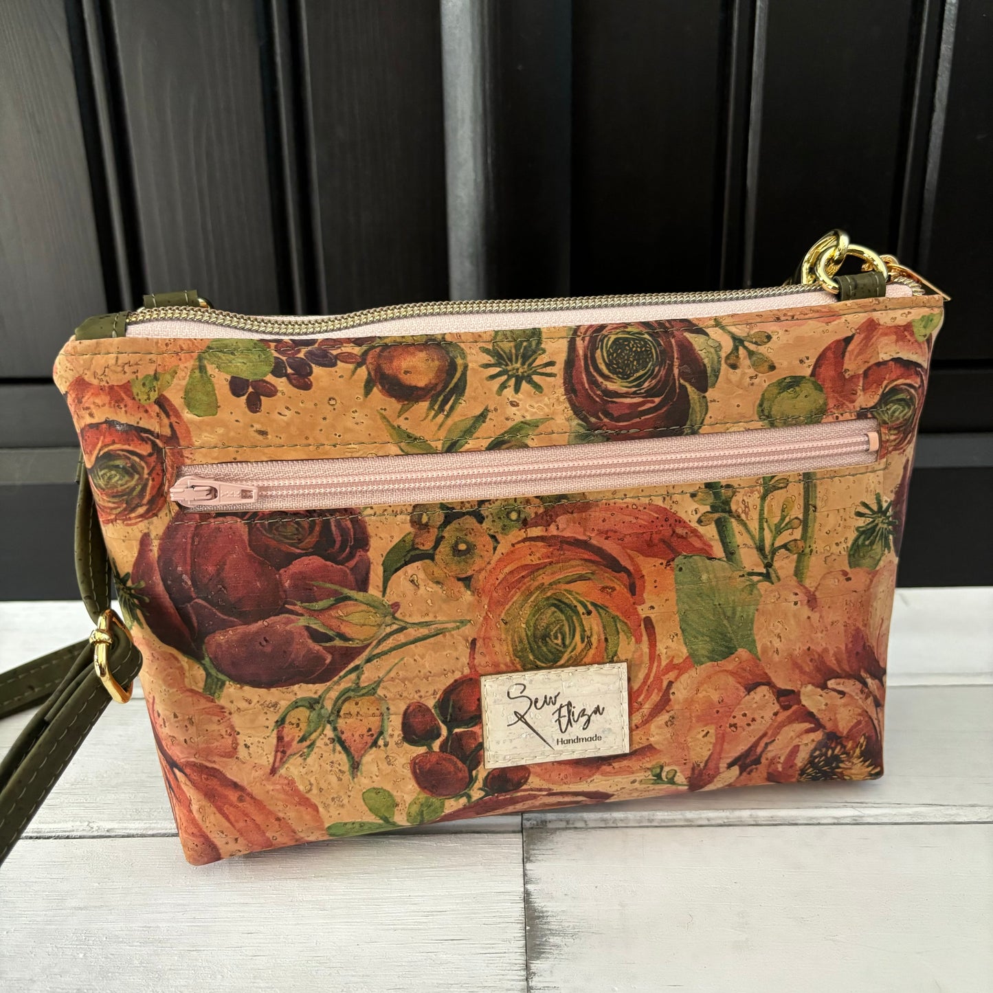 Paradigm Crossbody Bag - Roses and Army Green Cork version 2