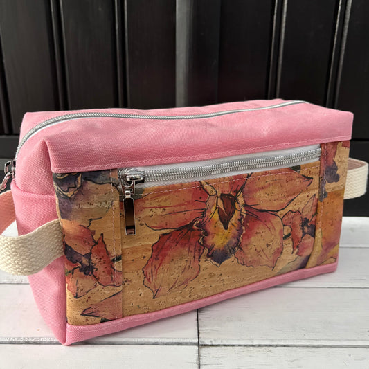 Isabella Pouch - Watercolour Floral Cork and Pink Waxed Canvas version 3