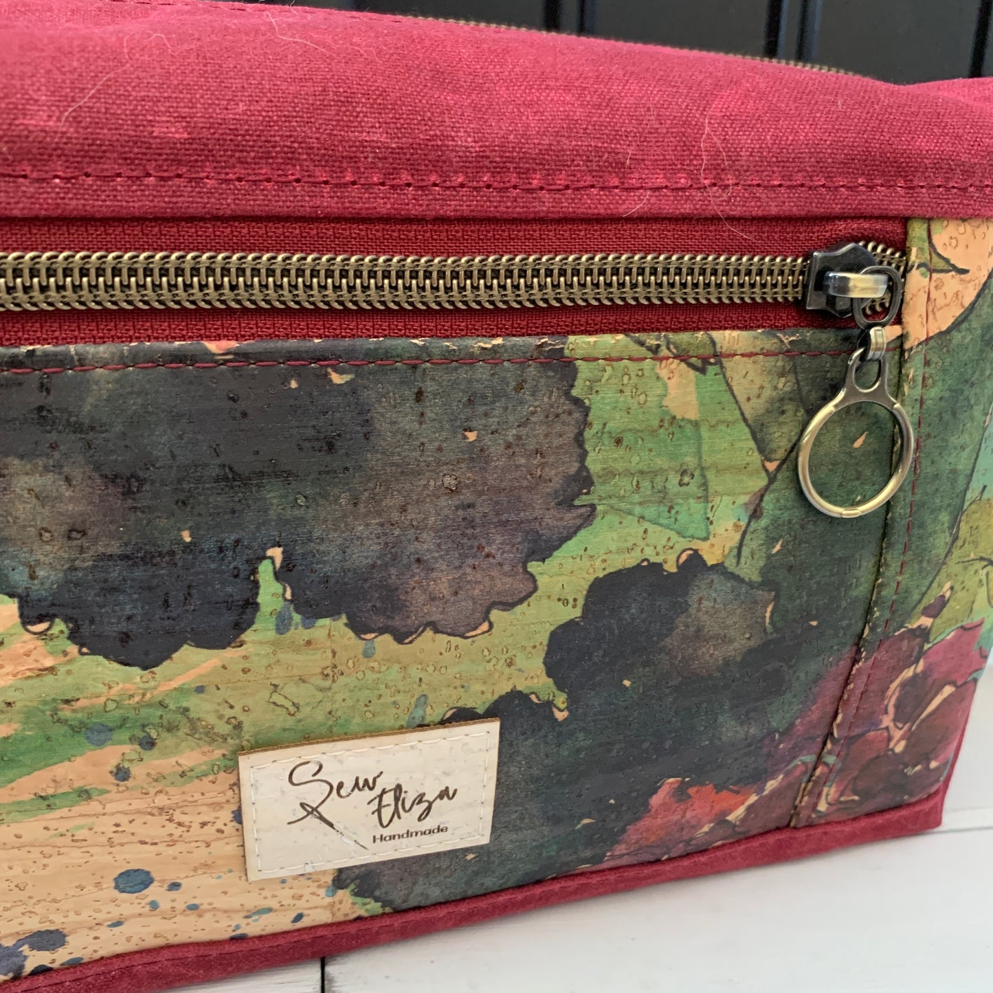 Isabella Pouch - Wine Floral Cork and Burgundy Waxed Canvas