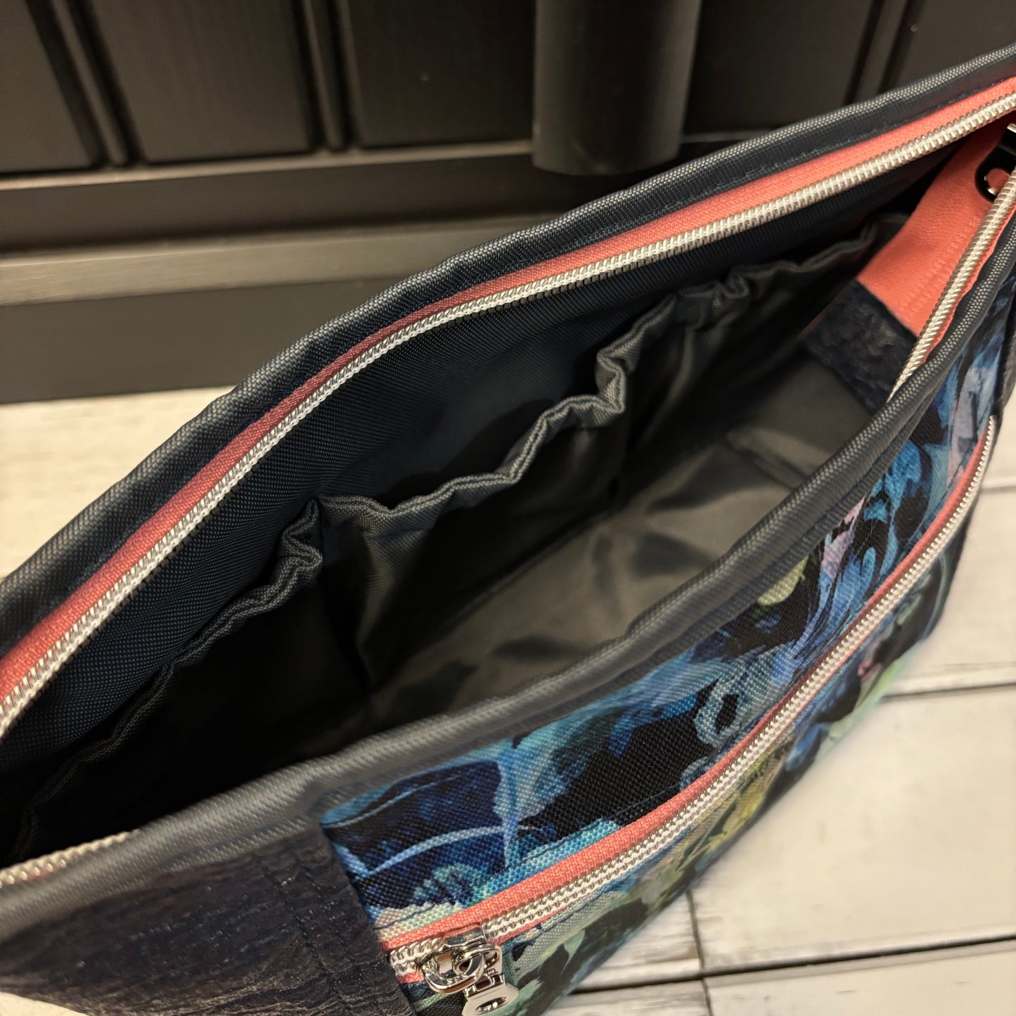 Oleander Pouch - Navy Piñatex and Floral Waterproof Canvas