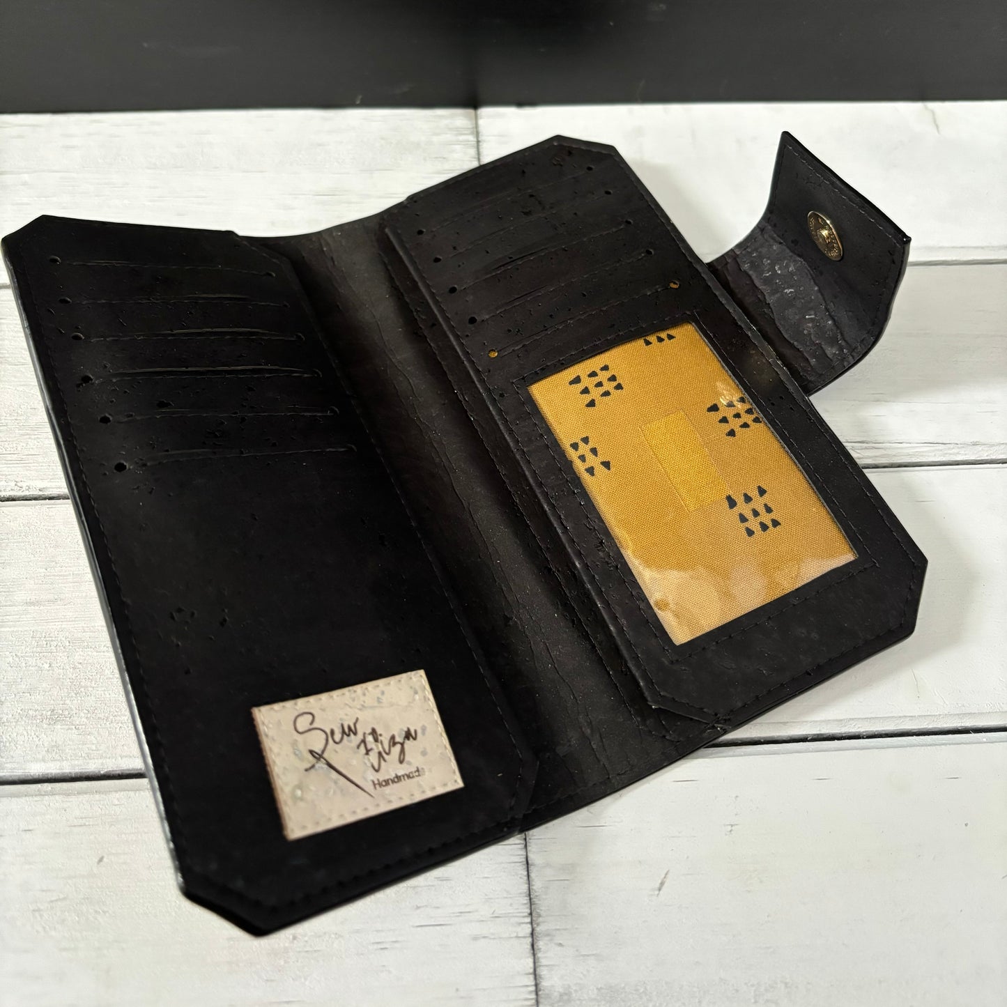 Tall Wallet - Leopard Print and Black Cork