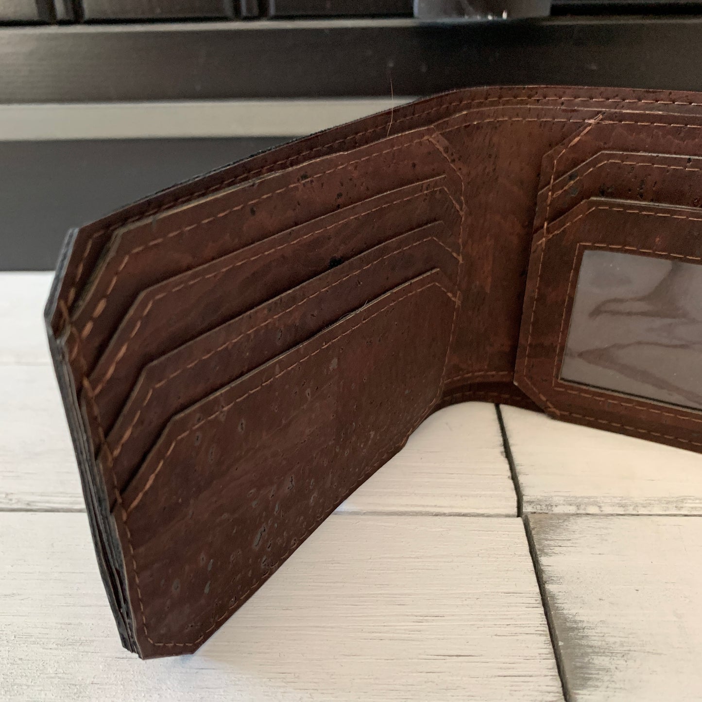 Bifold Wallet with ID Window - Chocolate Brown Cork