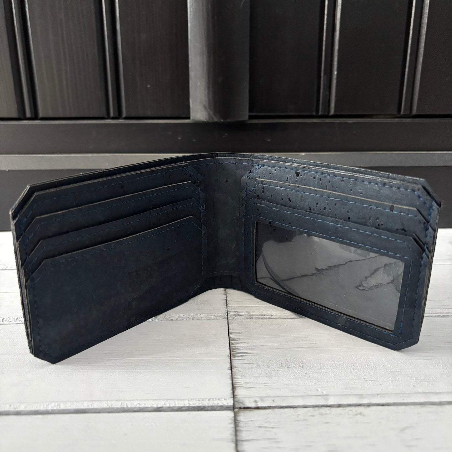 Bifold Wallet with ID Window - Navy Cork