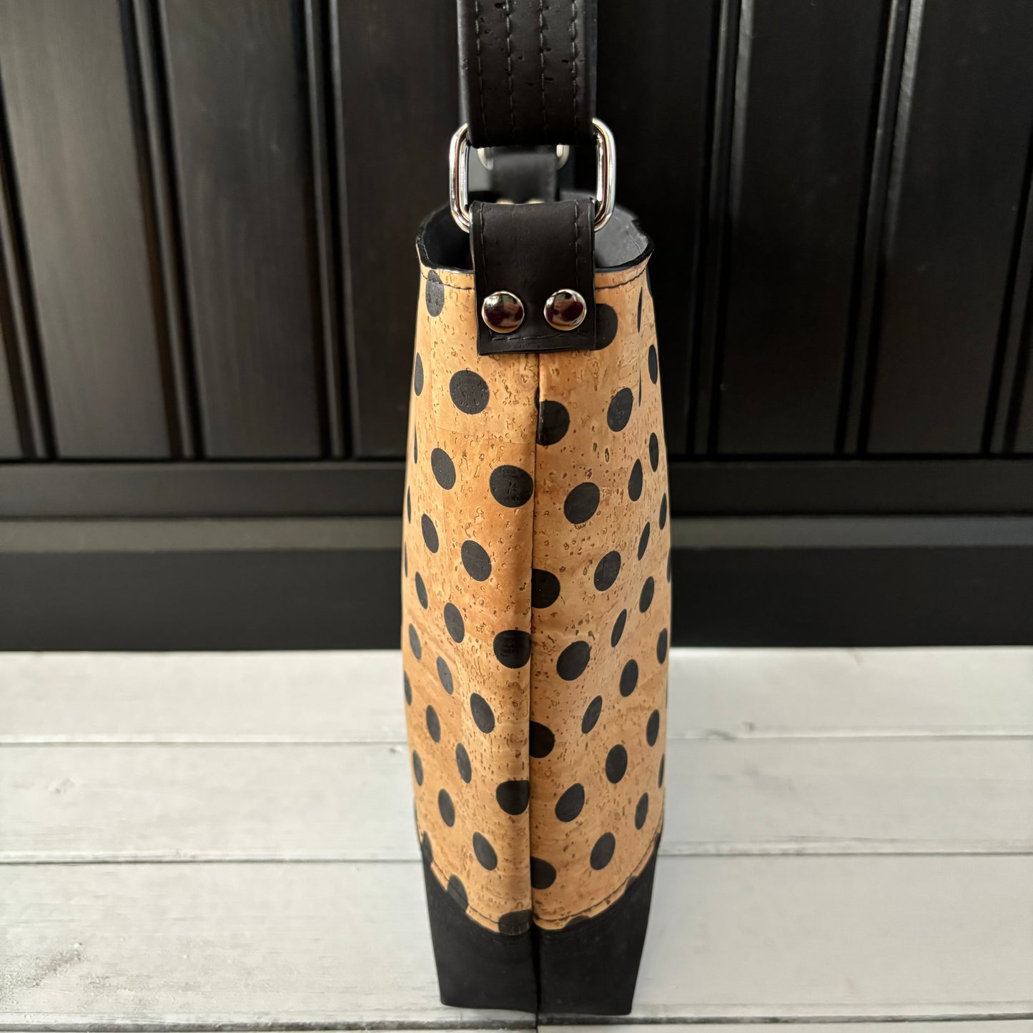 Mini Box Tote - Polka Dot and Black Cork