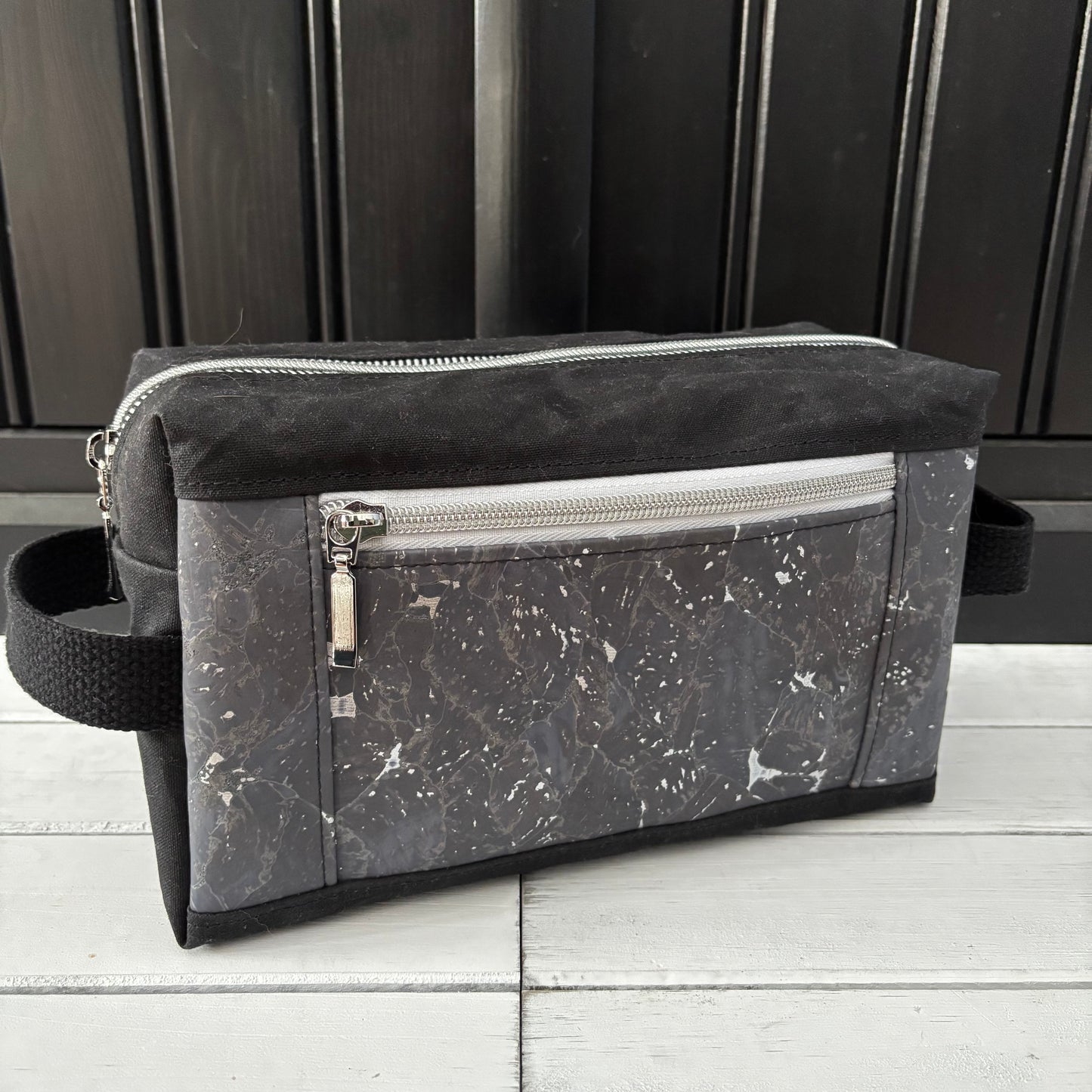 Isabella Pouch - Gilded Grey Cork and Black Waxed Canvas version 2