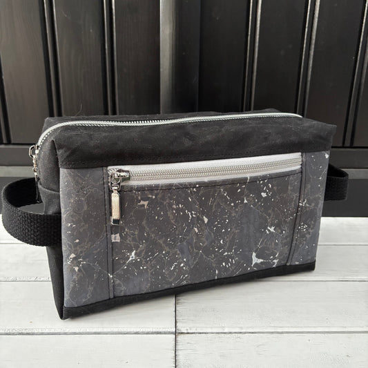 Isabella Pouch - Gilded Grey Cork and Black Waxed Canvas version 2