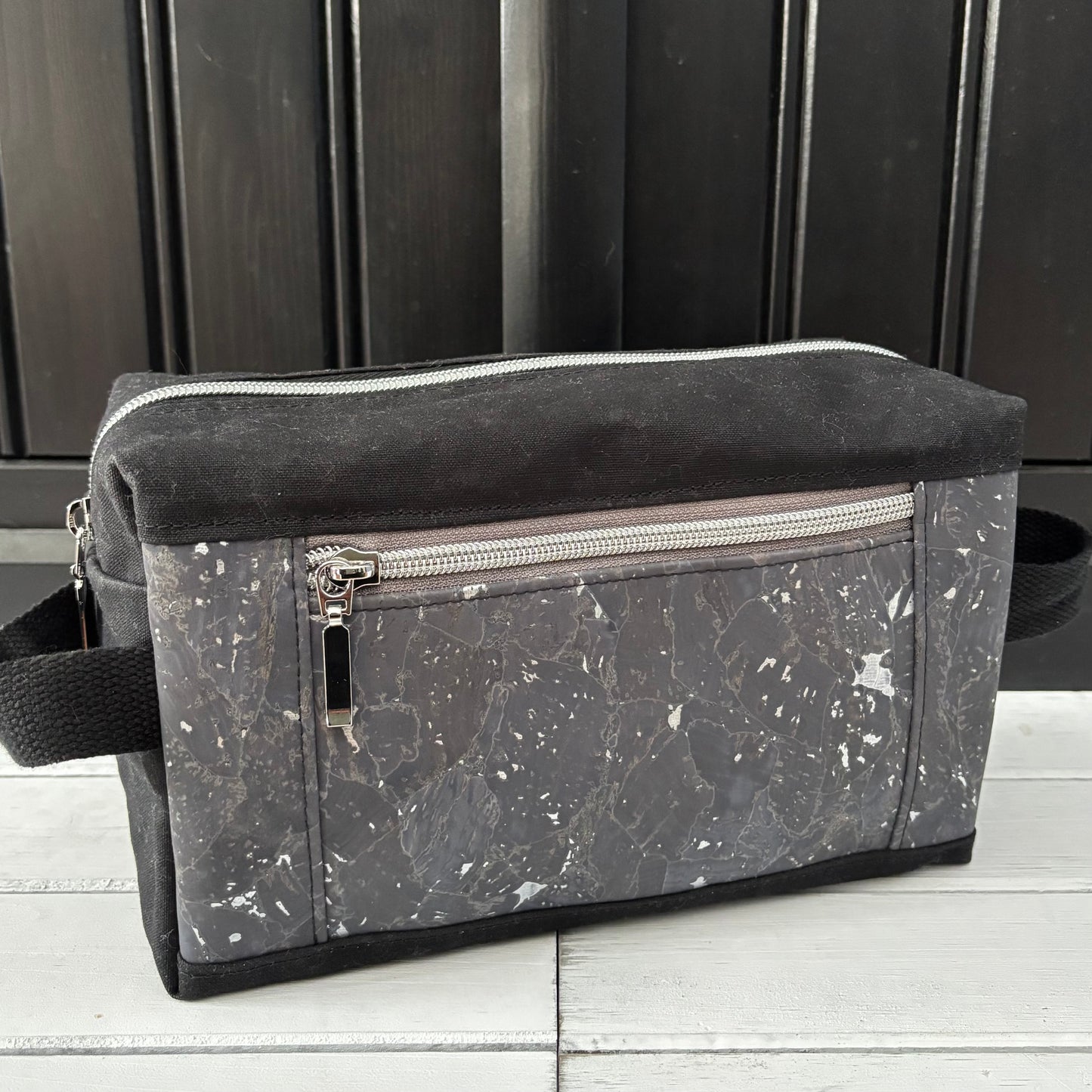 Isabella Pouch - Gilded Grey Cork and Black Waxed Canvas version 1