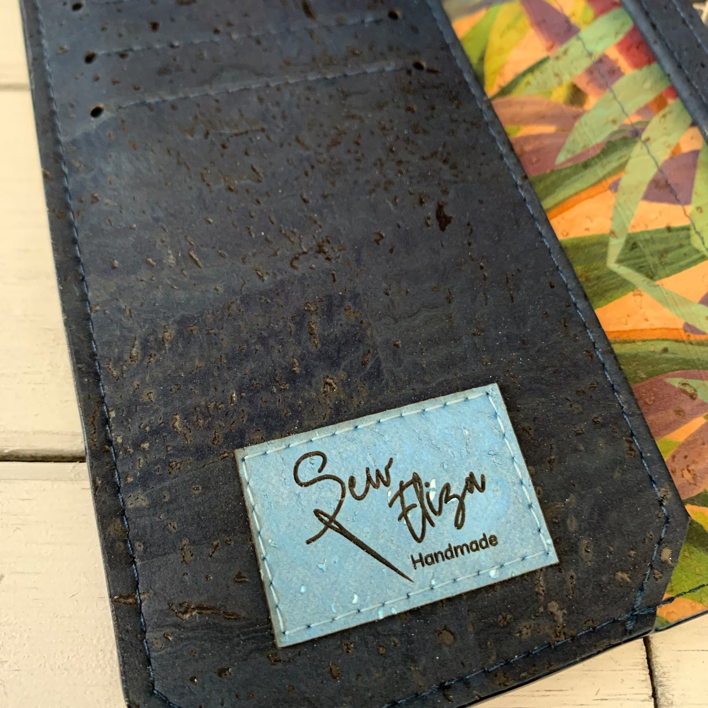 Tall Wallet - Tropical Butterfly and Navy Cork