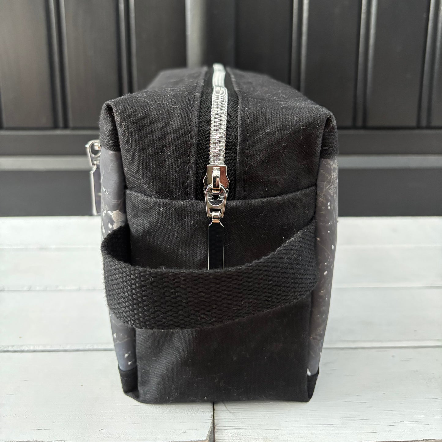Isabella Pouch - Gilded Grey Cork and Black Waxed Canvas version 1