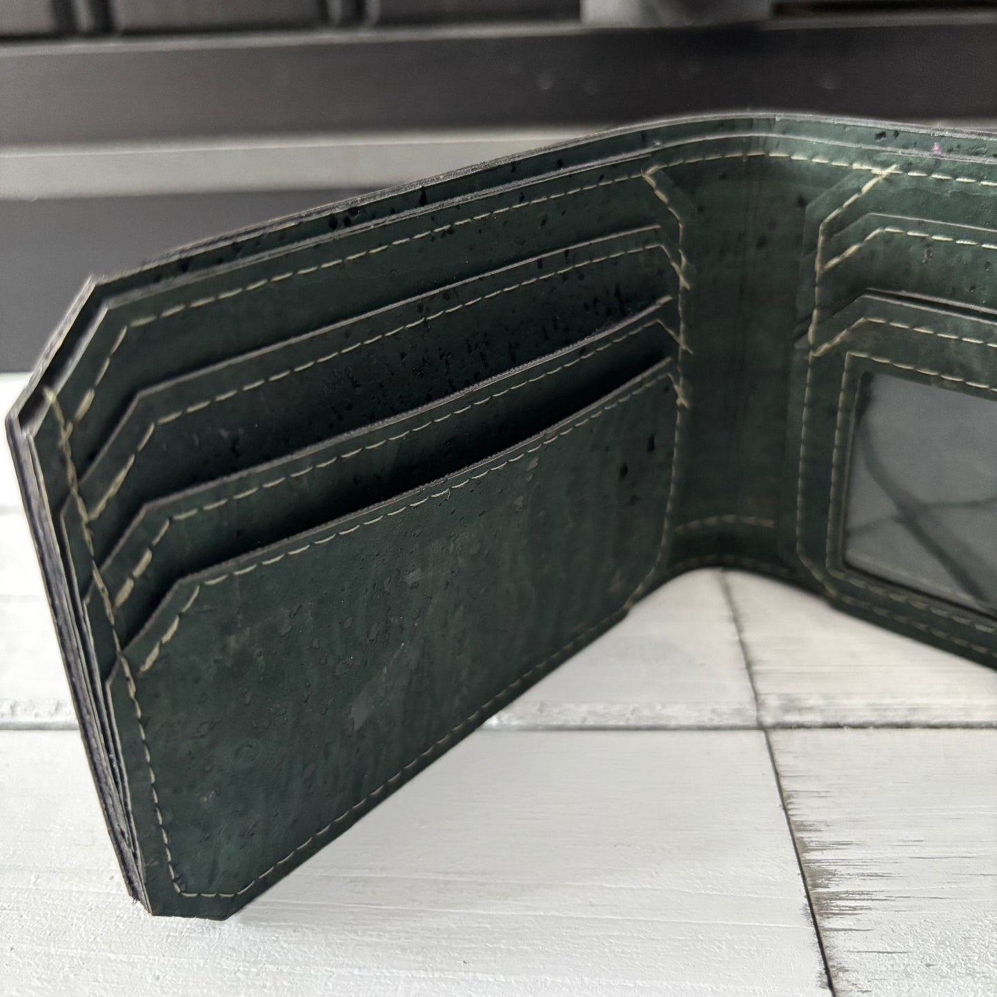 Bifold Wallet with ID Window - Forest Green Cork