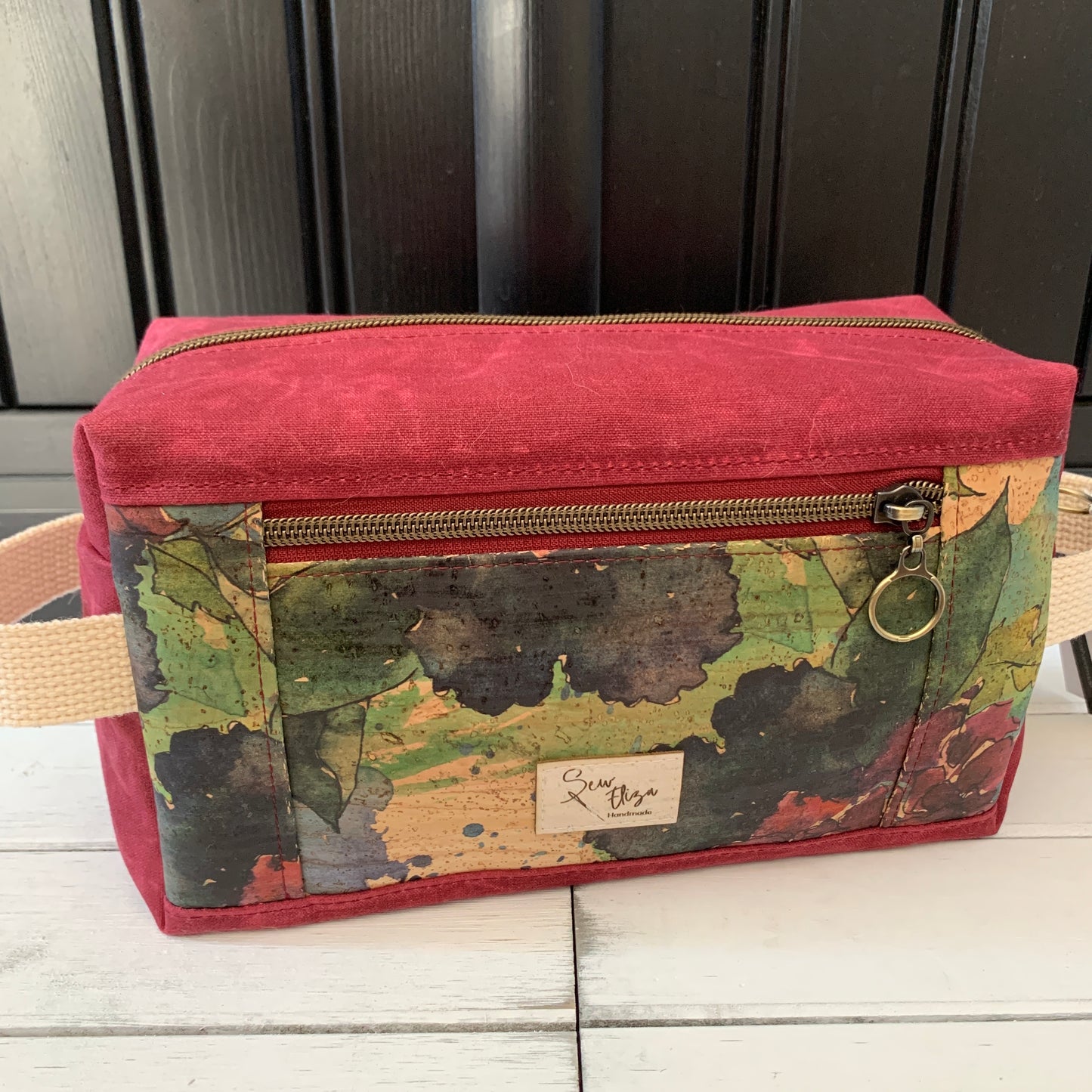 Isabella Pouch - Wine Floral Cork and Burgundy Waxed Canvas