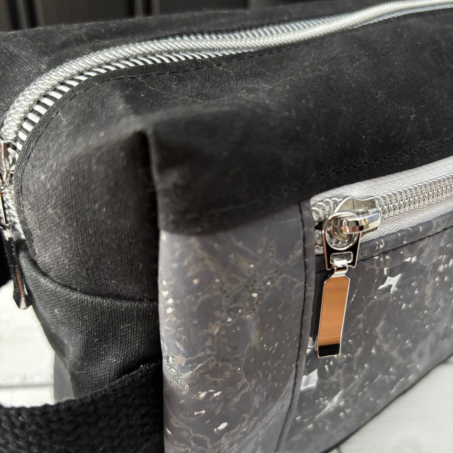 Isabella Pouch - Gilded Grey Cork and Black Waxed Canvas version 2