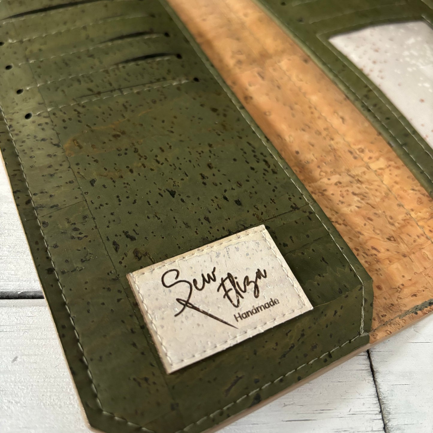 Tall Wallet - Rose and Army Green Cork