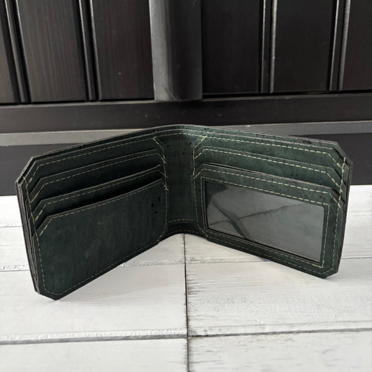 Bifold Wallet with ID Window - Forest Green Cork