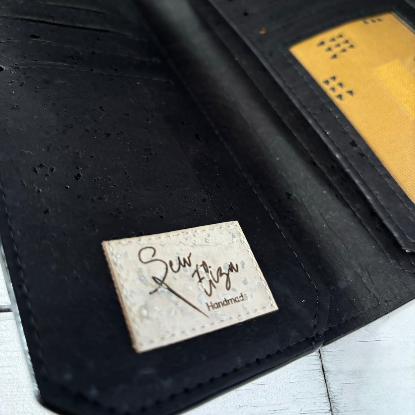 Tall Wallet - Leopard Print and Black Cork