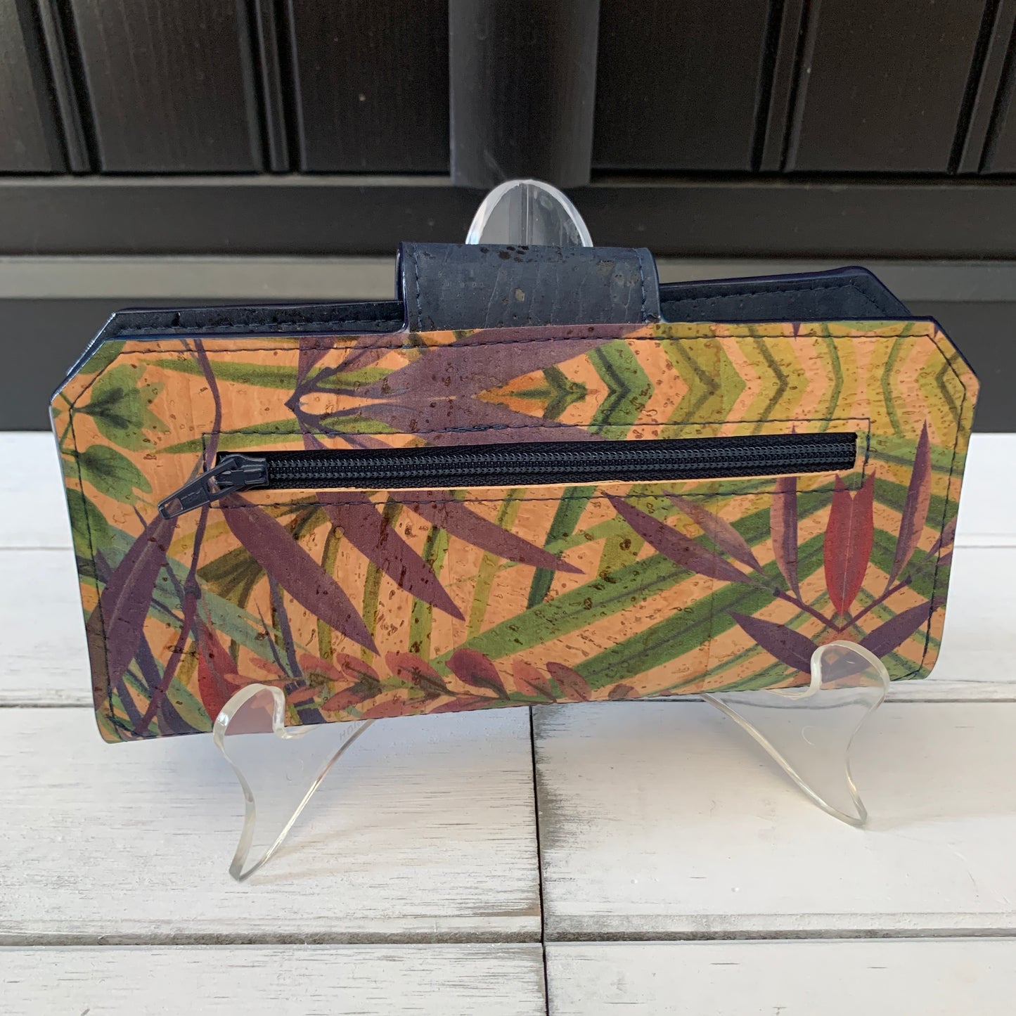 Tall Wallet - Tropical Butterfly and Navy Cork