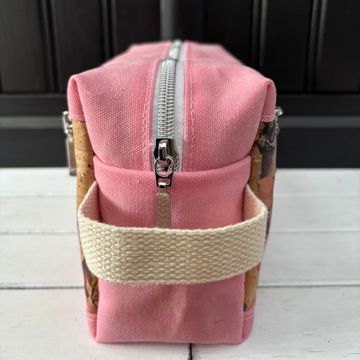 Isabella Pouch - Watercolour Floral Cork and Pink Waxed Canvas version 3
