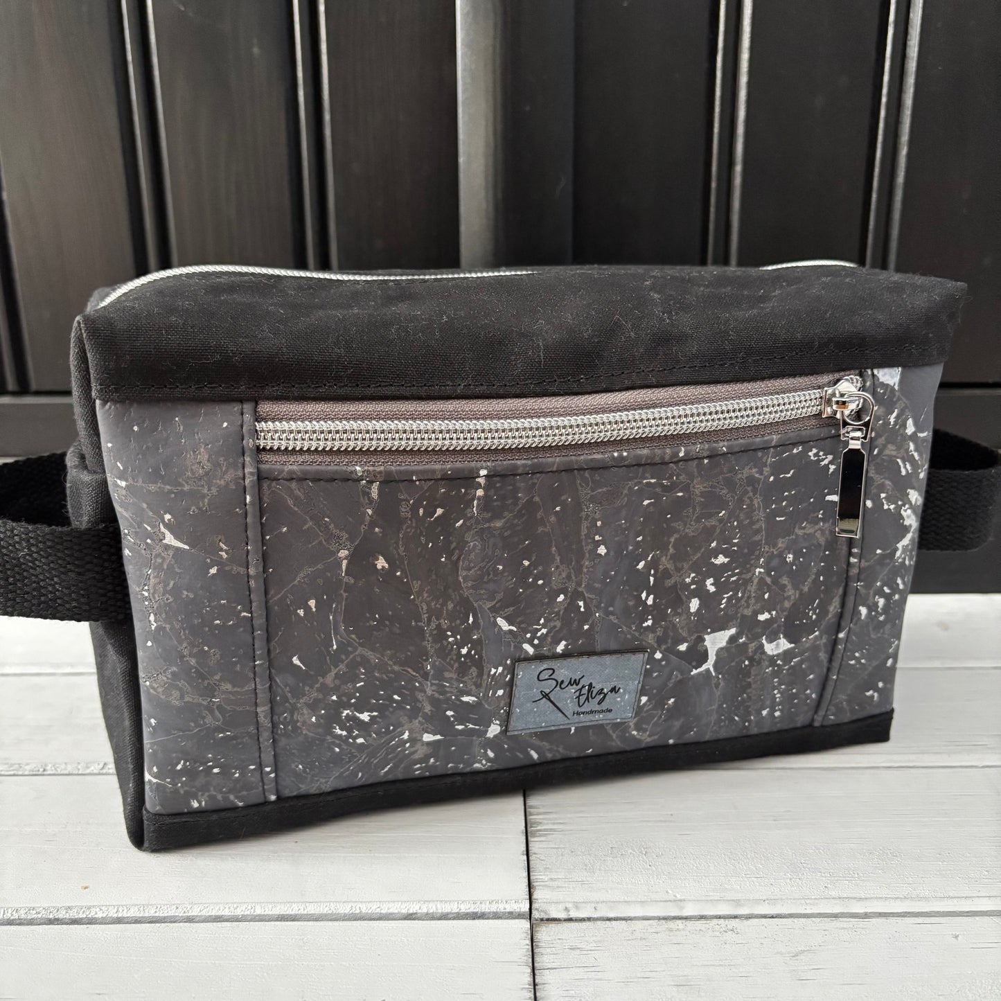 Isabella Pouch - Gilded Grey Cork and Black Waxed Canvas version 1