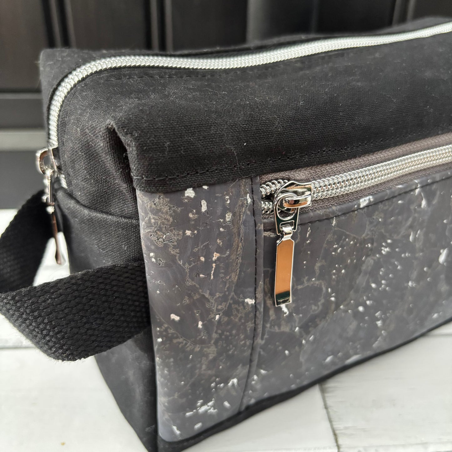 Isabella Pouch - Gilded Grey Cork and Black Waxed Canvas version 1