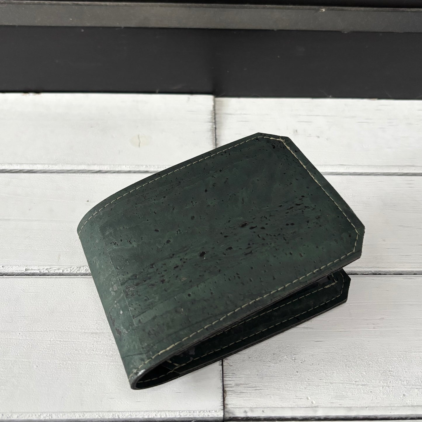 Bifold Wallet with ID Window - Forest Green Cork