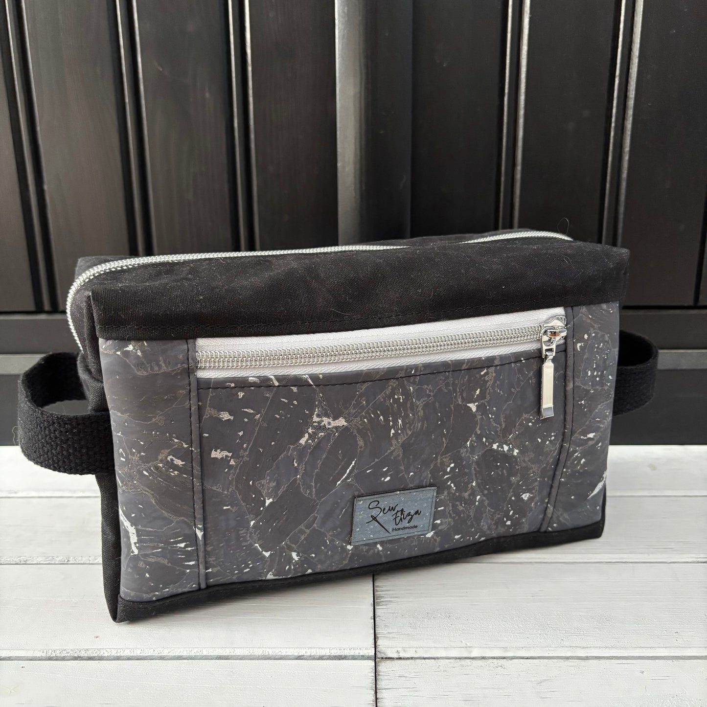 Isabella Pouch - Gilded Grey Cork and Black Waxed Canvas version 2