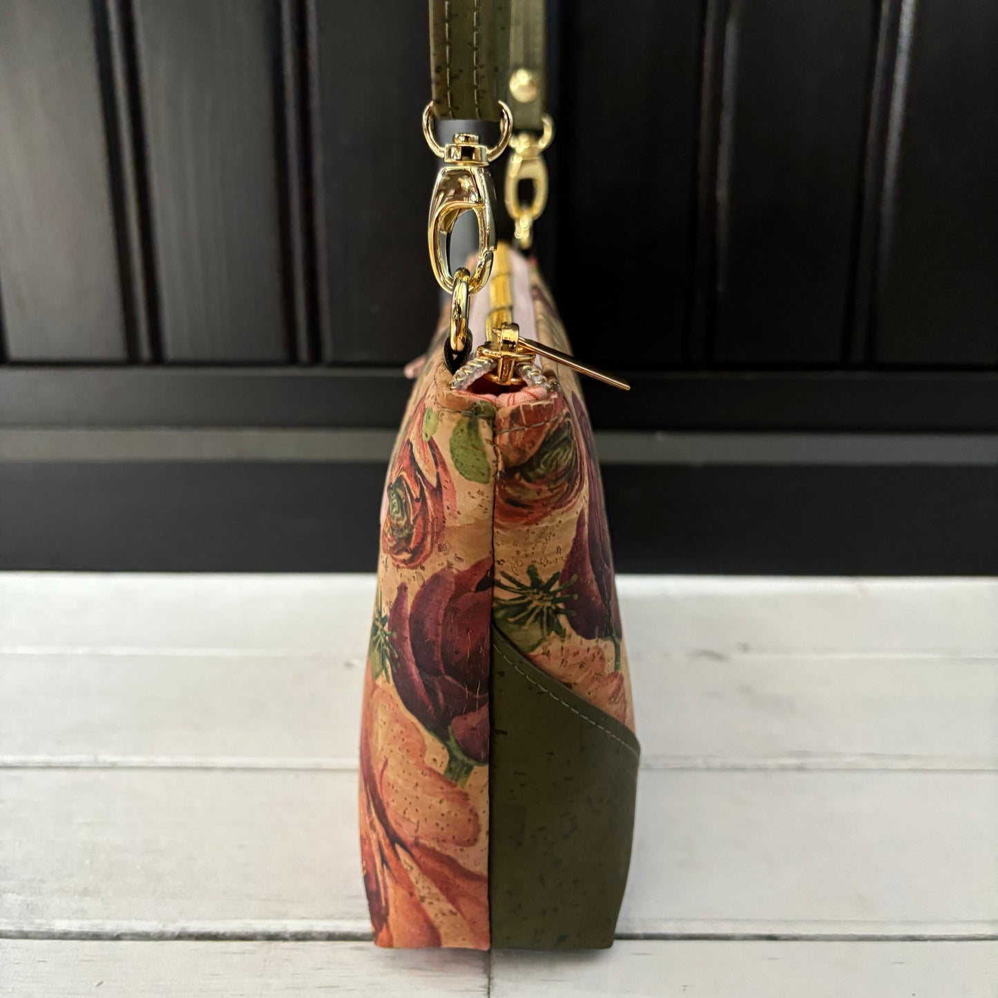 Paradigm Crossbody Bag - Roses and Army Green Cork version 2