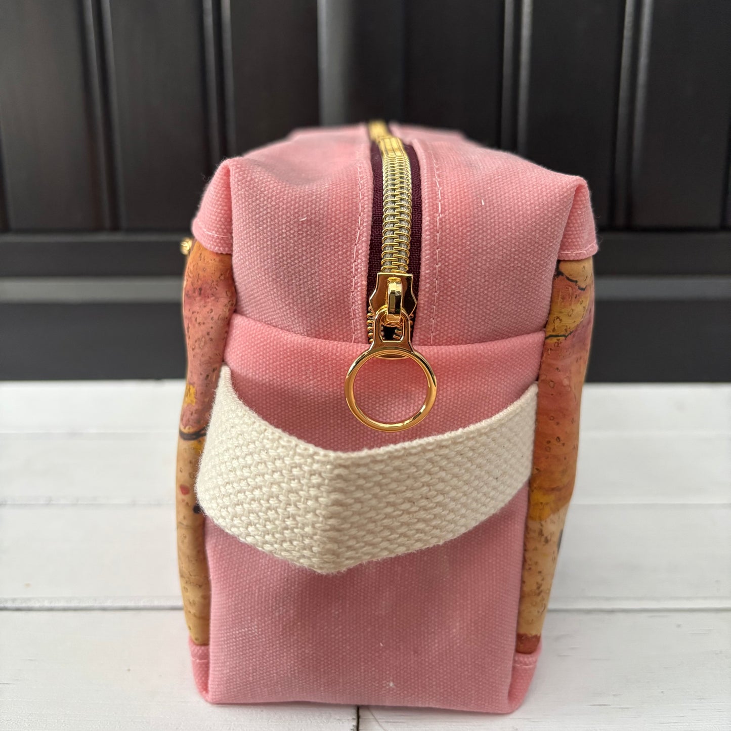 Isabella Pouch - Watercolour Floral Cork and Pink Waxed Canvas version 1
