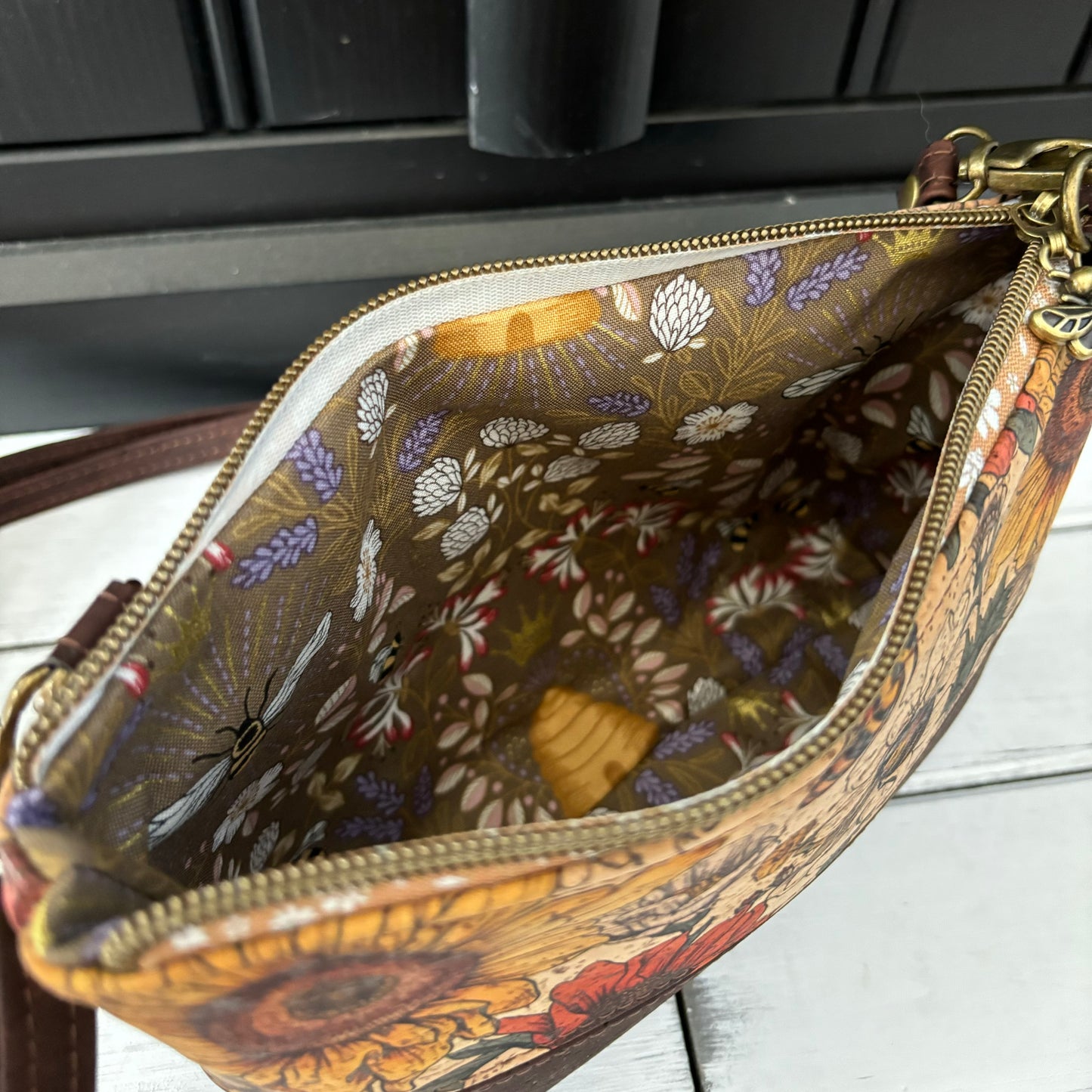 Paradigm Crossbody Bag - Bees and Chocolate Brown version 1