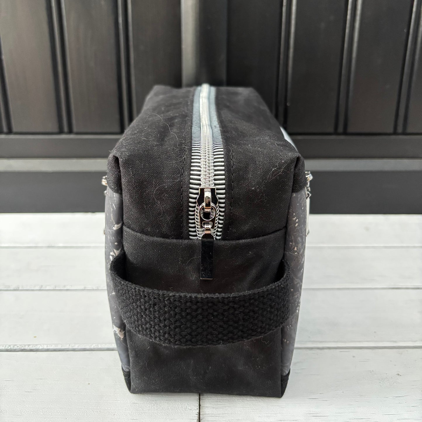 Isabella Pouch - Gilded Grey Cork and Black Waxed Canvas version 2