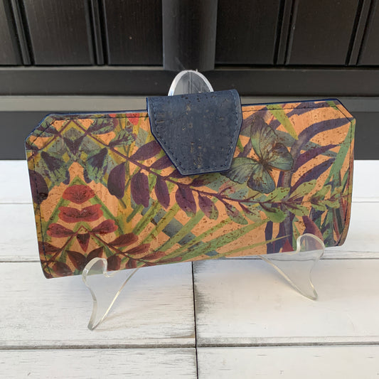Tall Wallet - Tropical Butterfly and Navy Cork