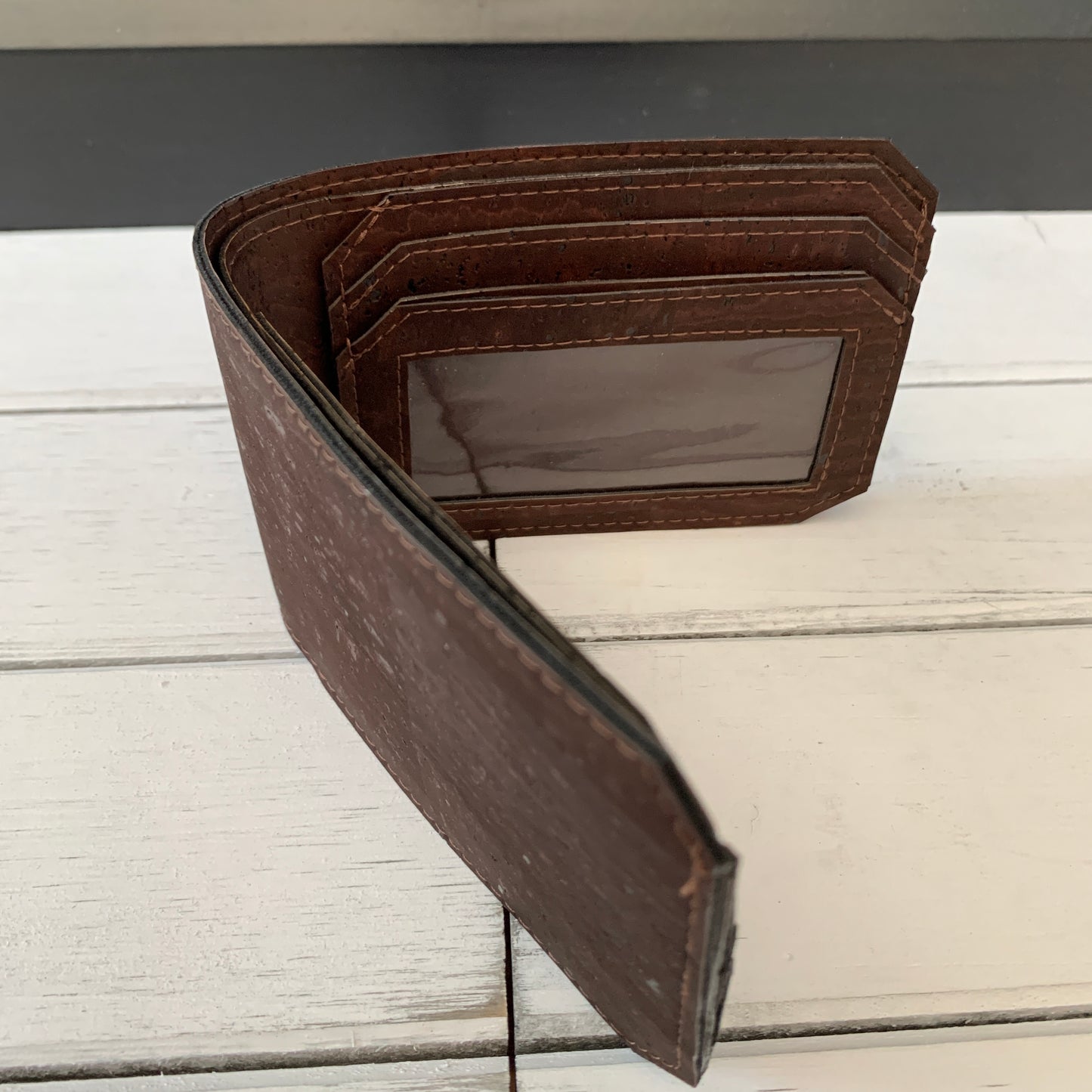 Bifold Wallet with ID Window - Chocolate Brown Cork