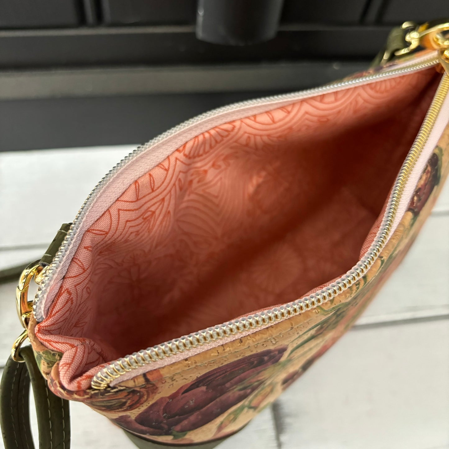 Paradigm Crossbody Bag - Roses and Army Green Cork version 2