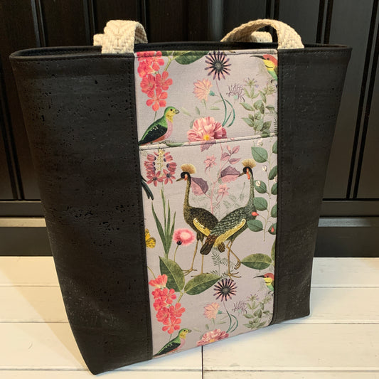 Tuesday Tote - Black Cork and Bird Canvas