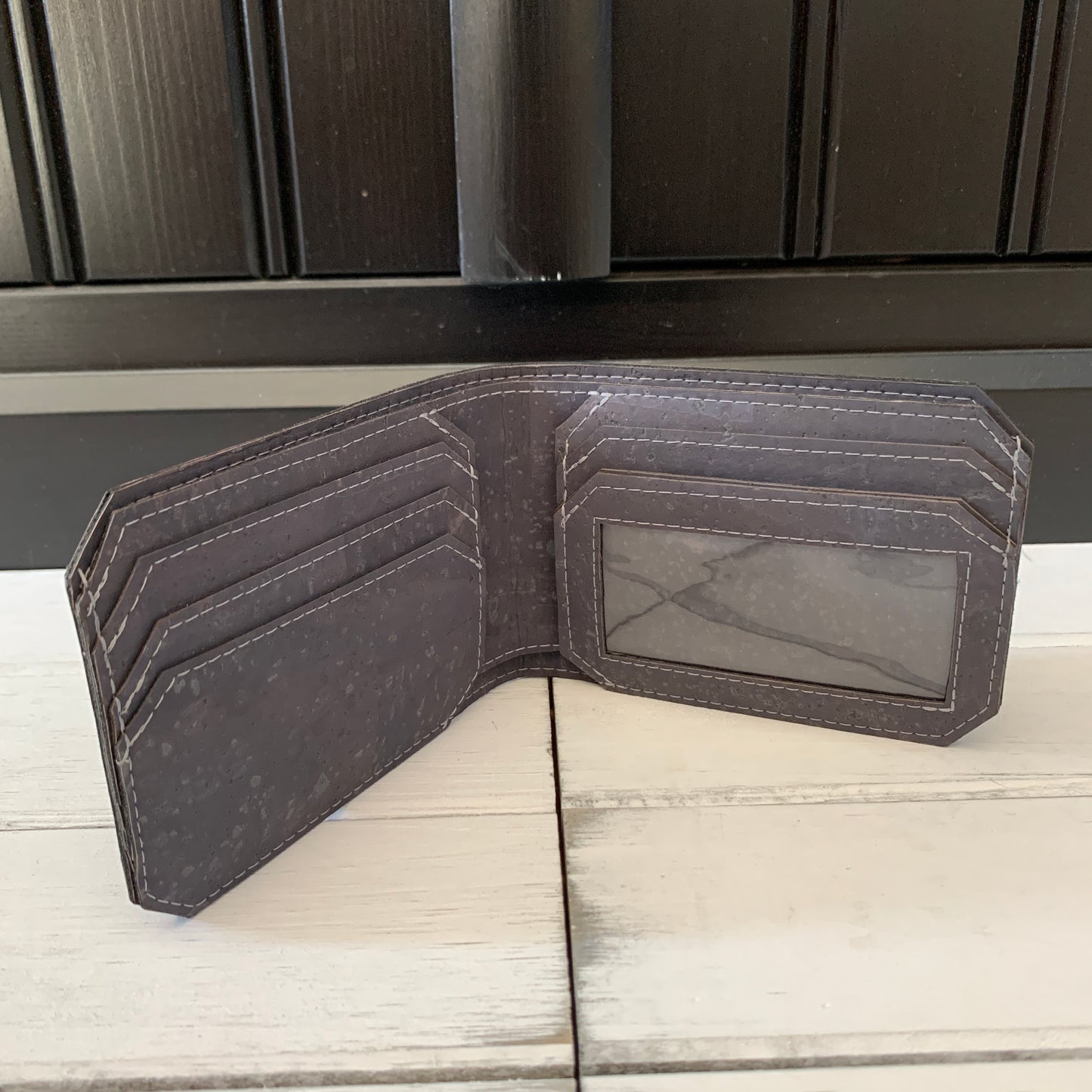 Bifold Wallet with ID Window - Charcoal Grey Cork