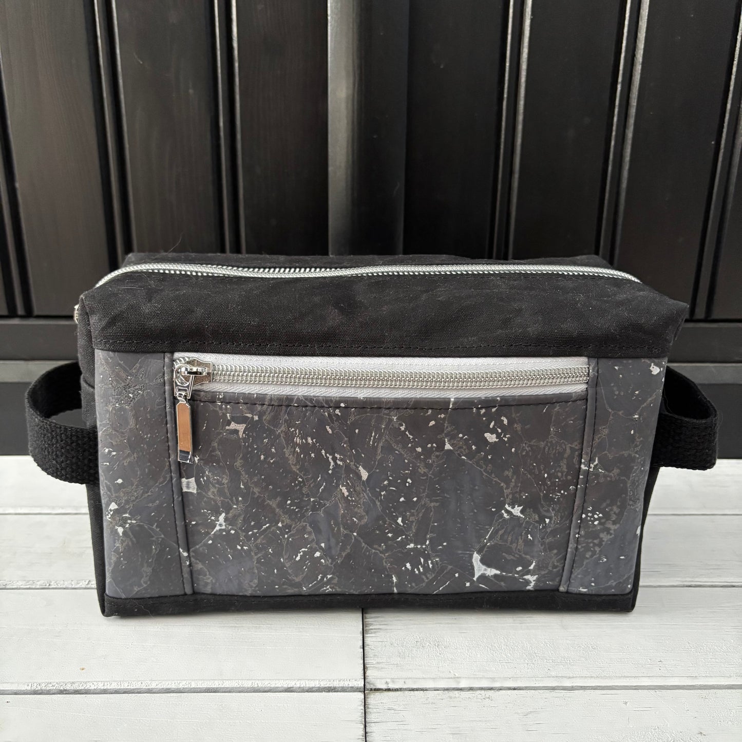 Isabella Pouch - Gilded Grey Cork and Black Waxed Canvas version 2