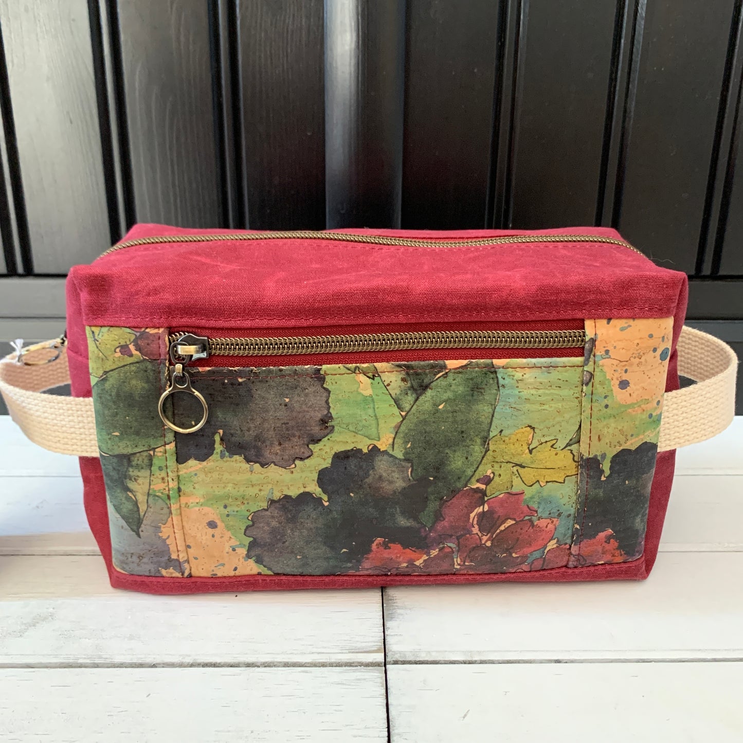 Isabella Pouch - Wine Floral Cork and Burgundy Waxed Canvas