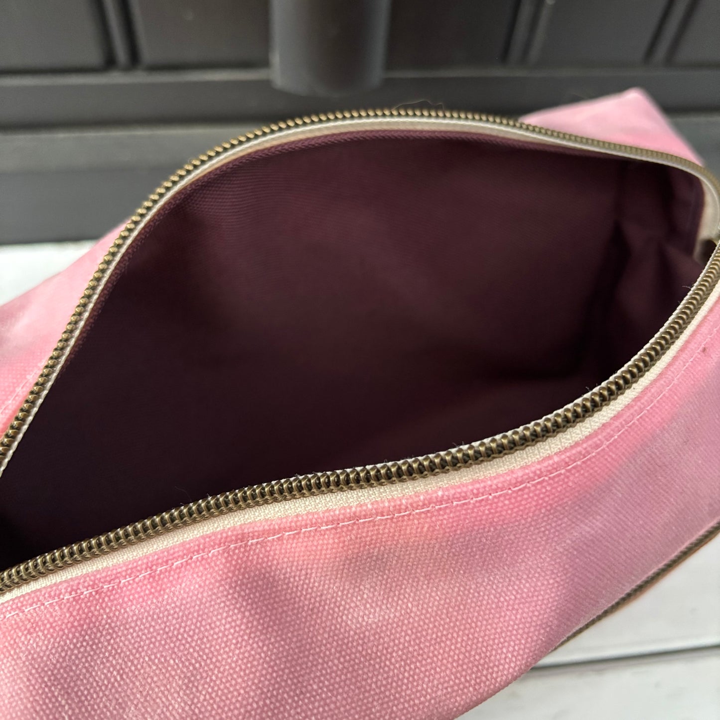 Isabella Pouch - Watercolour Floral Cork and Pink Waxed Canvas version 2