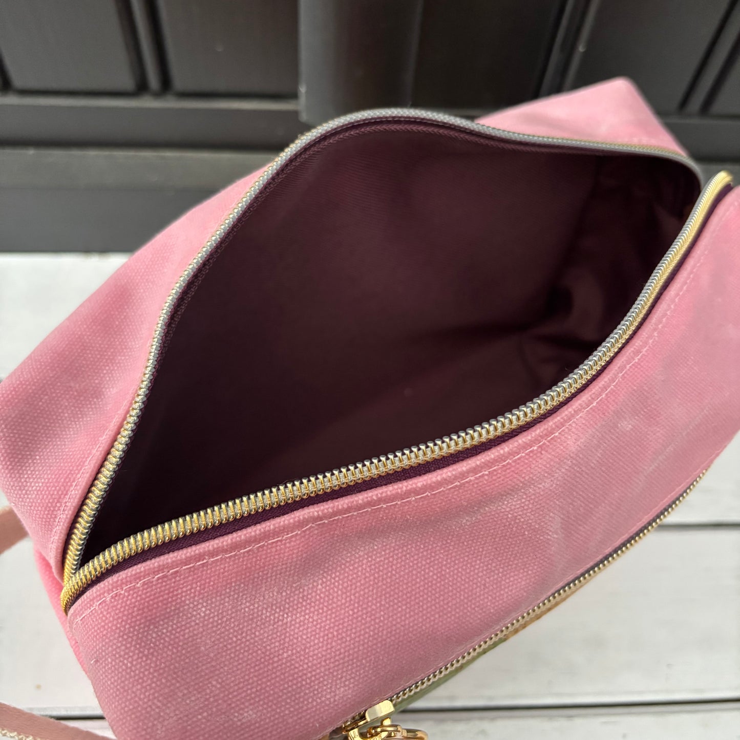 Isabella Pouch - Watercolour Floral Cork and Pink Waxed Canvas version 1