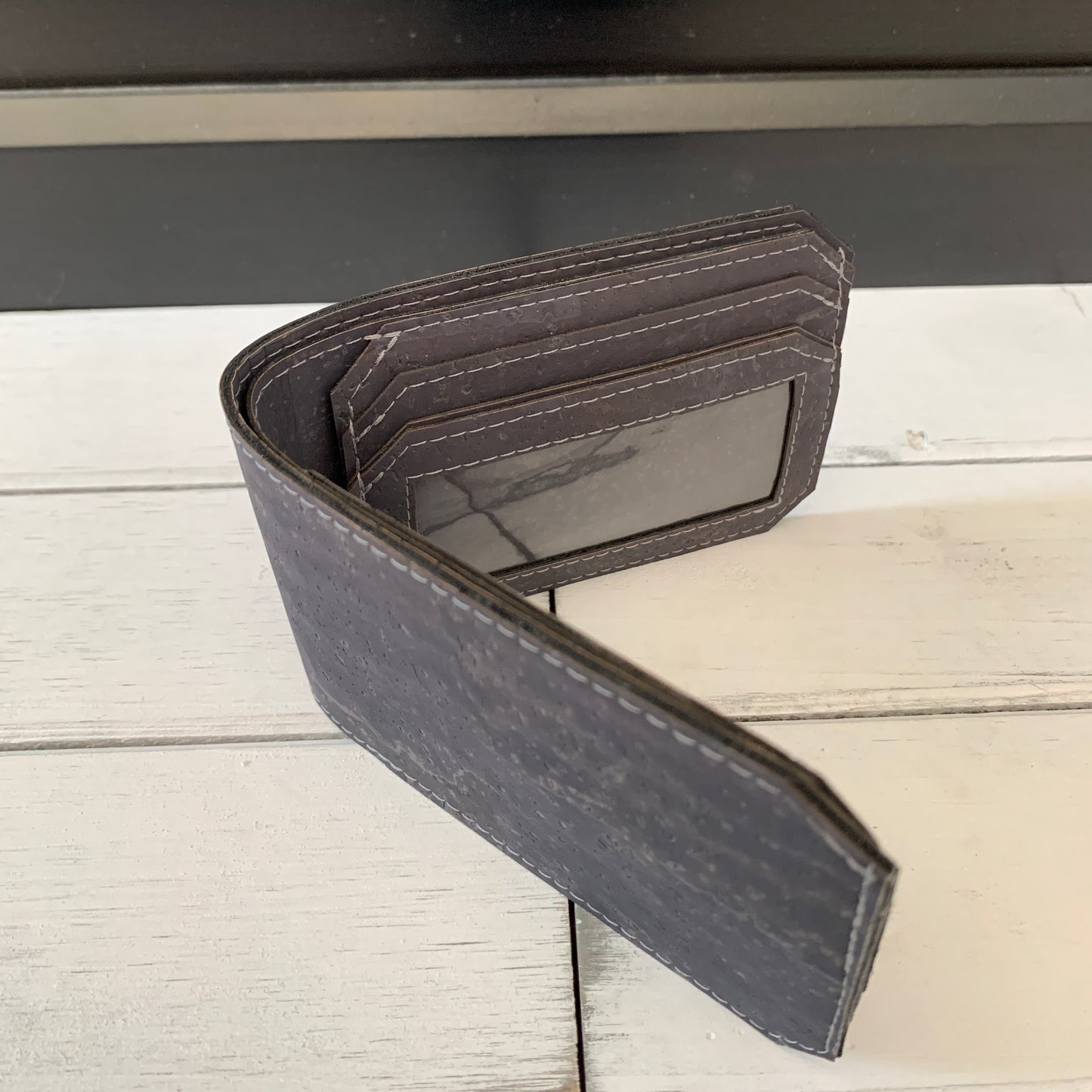 Bifold Wallet with ID Window - Charcoal Grey Cork
