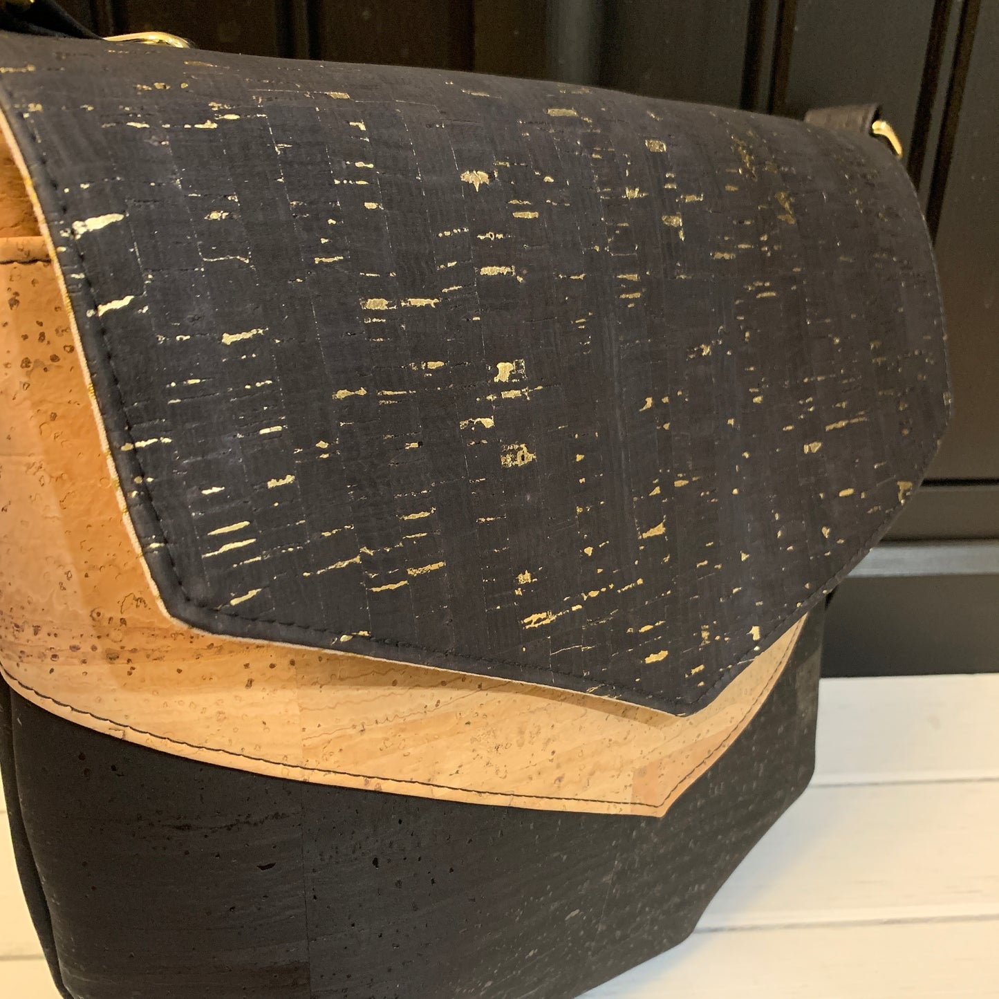 Vara Crossbody Bag - Black Gold Fleck, Natural and Black Cork