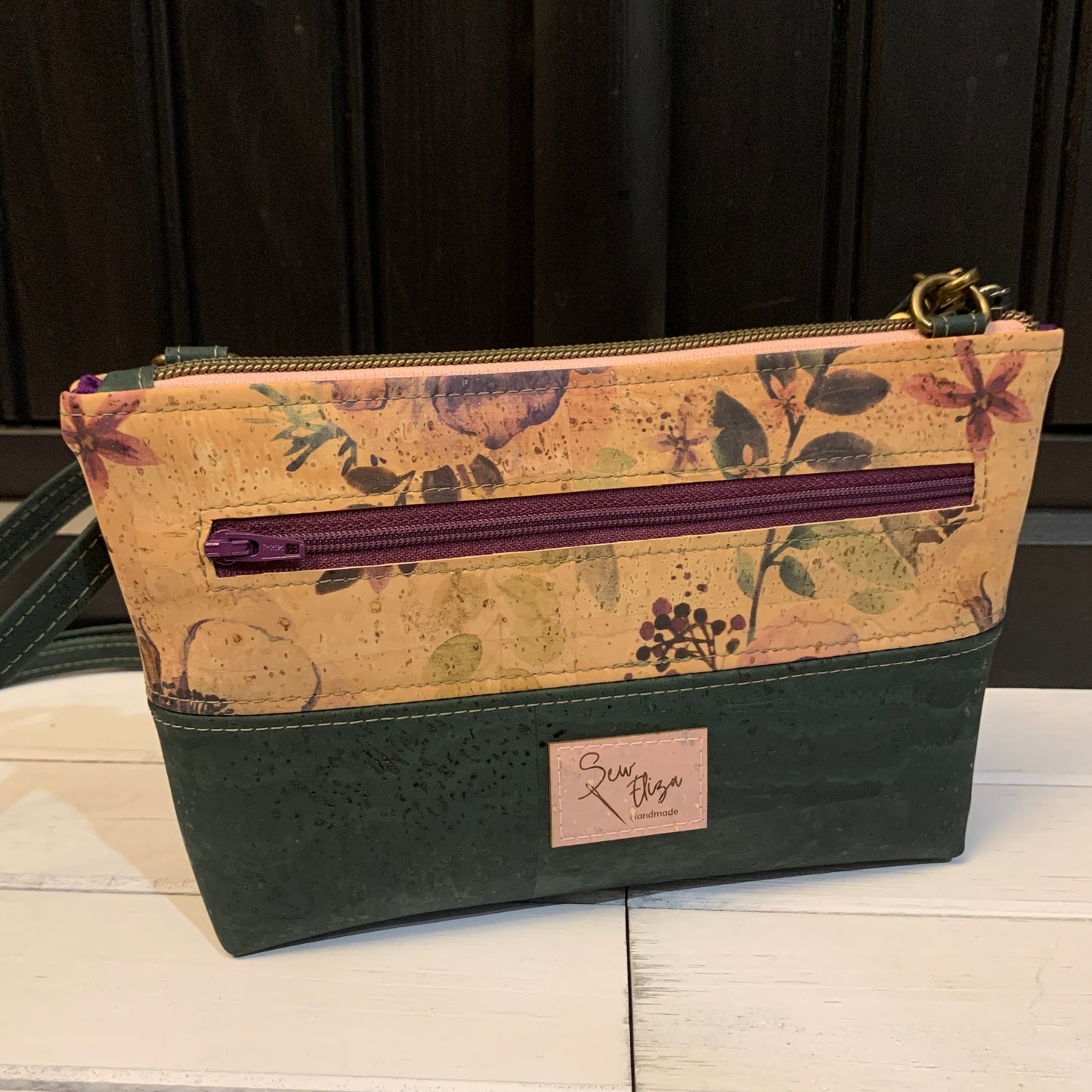 Paradigm Crossbody Bag - Printed Anemone and Forest Green Cork