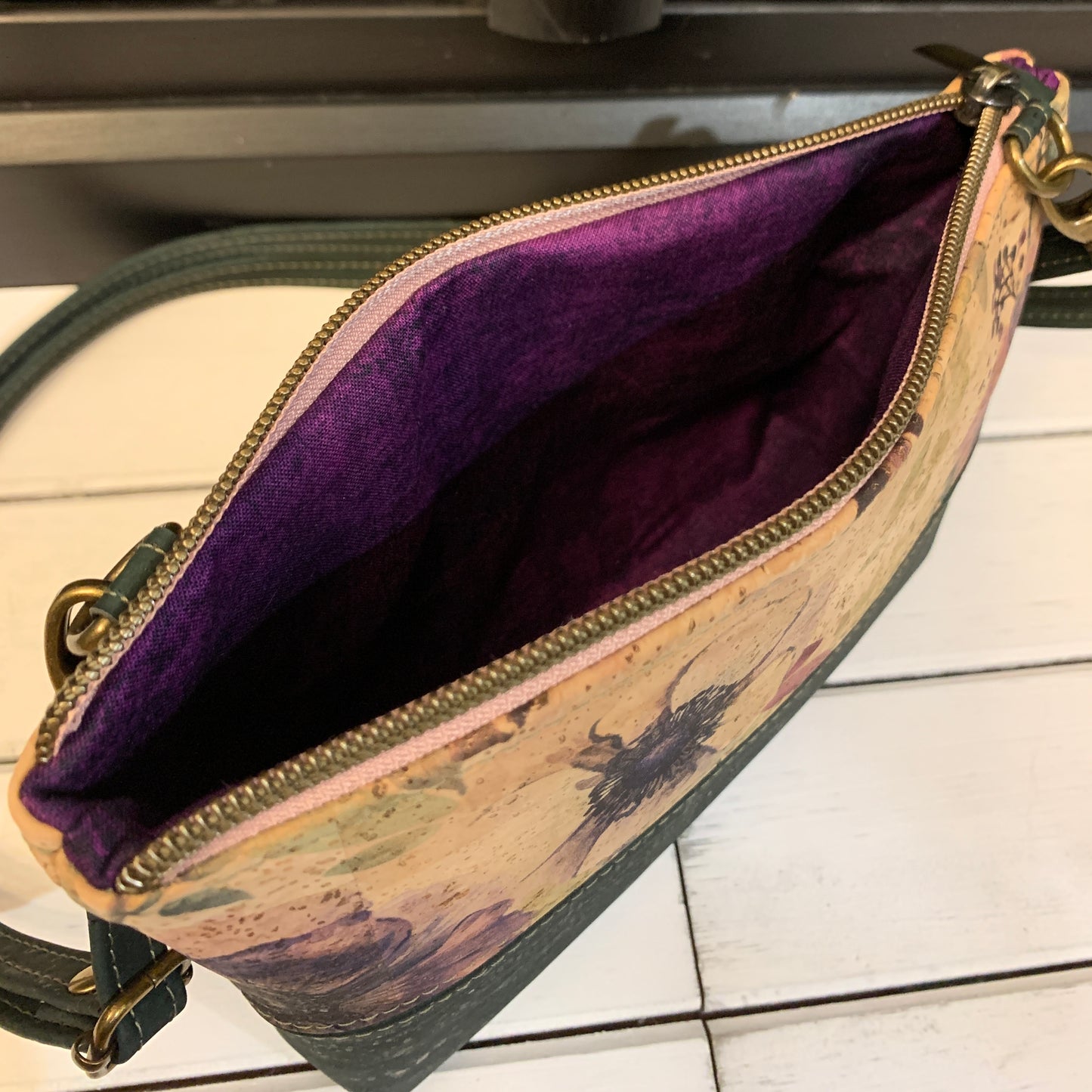 Paradigm Crossbody Bag - Printed Anemone and Forest Green Cork