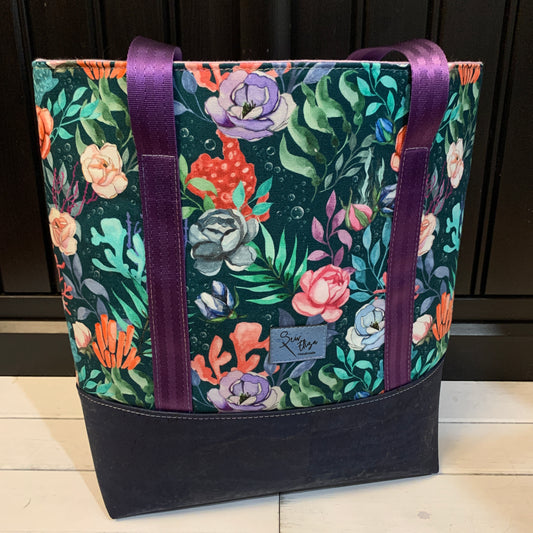 Tuesday Tote - Navy Cork and Water Plants Canvas