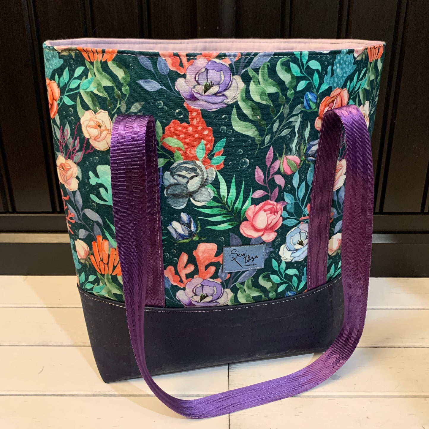 Tuesday Tote - Navy Cork and Water Plants Canvas