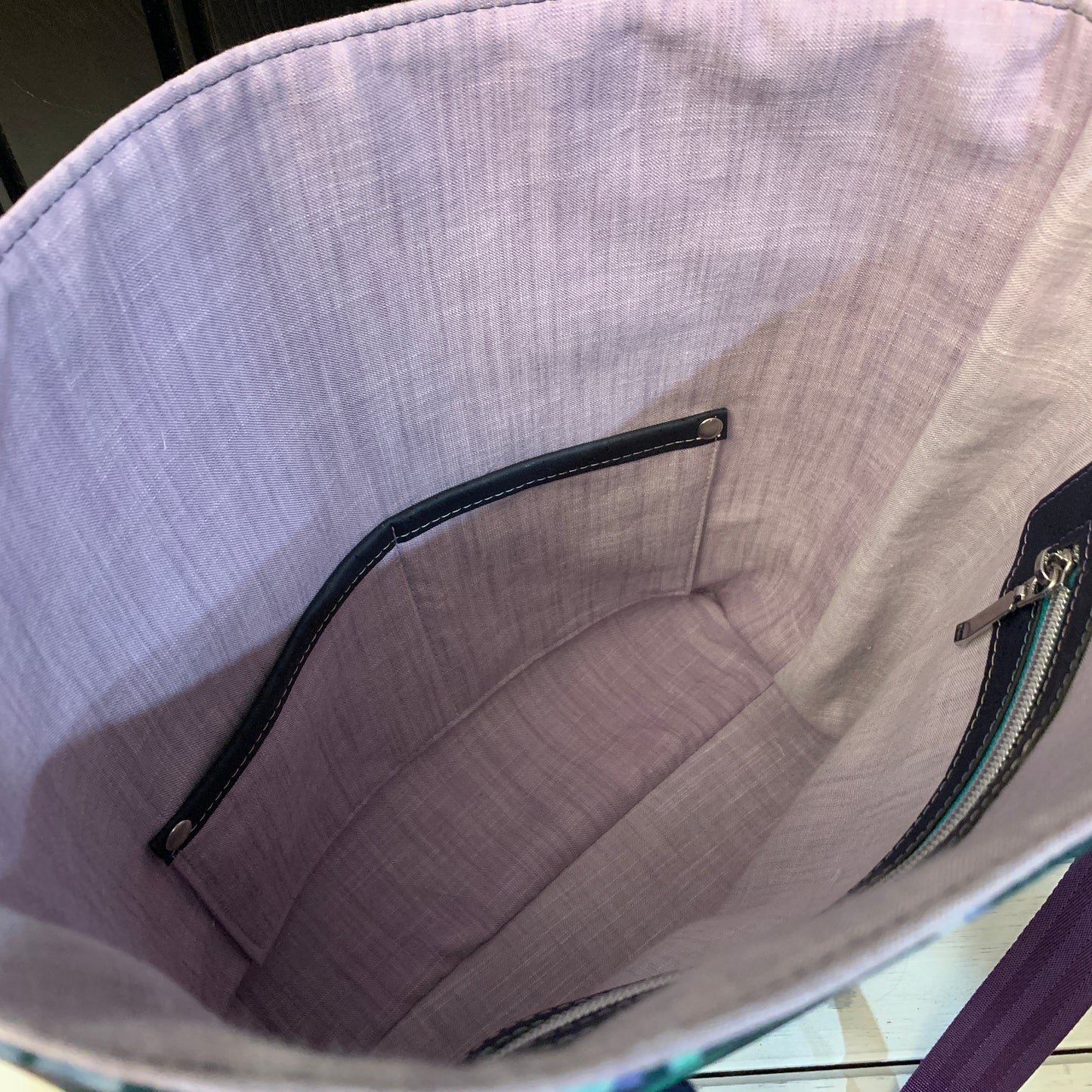 Tuesday Tote - Navy Cork and Water Plants Canvas