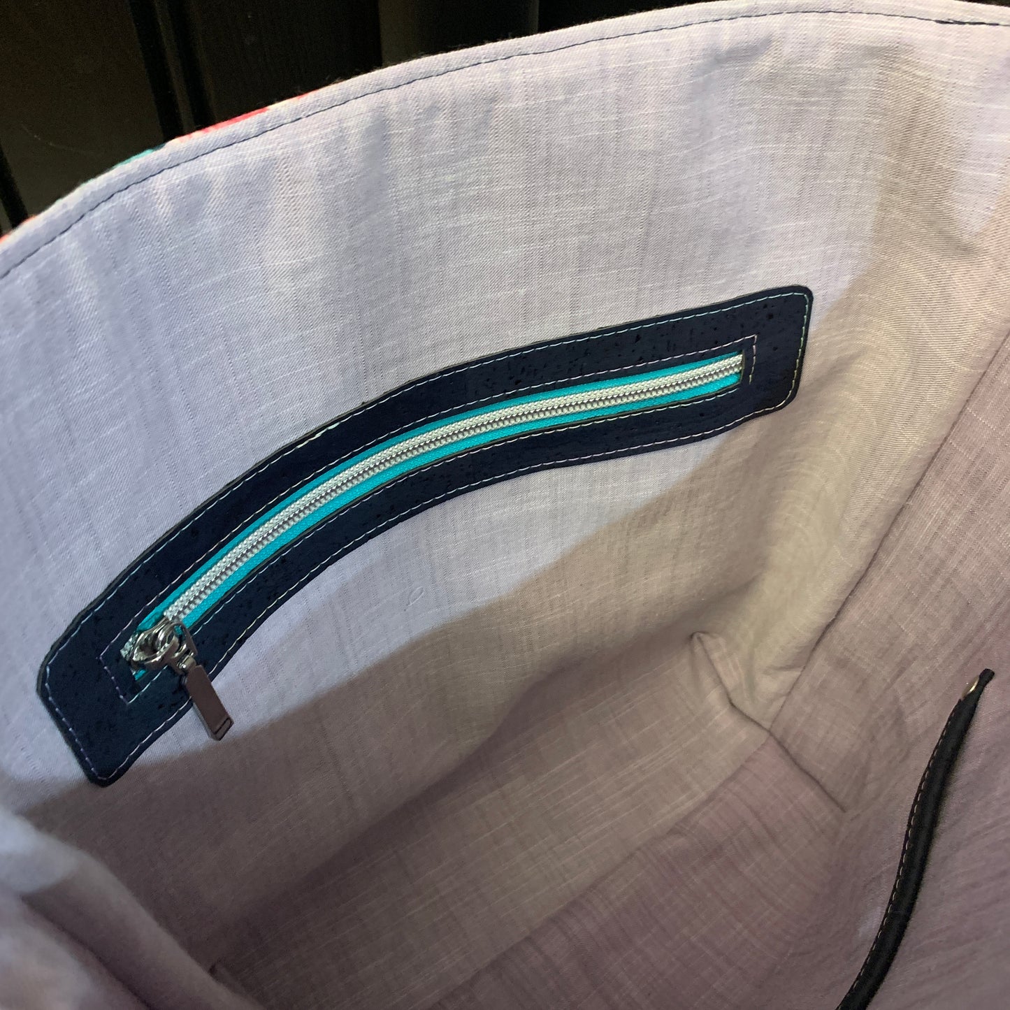 Tuesday Tote - Navy Cork and Water Plants Canvas