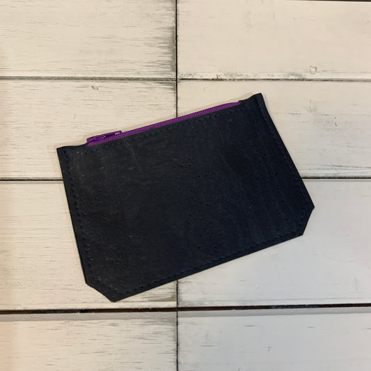 Coin Pouch - Navy Cork with Purple Zipper