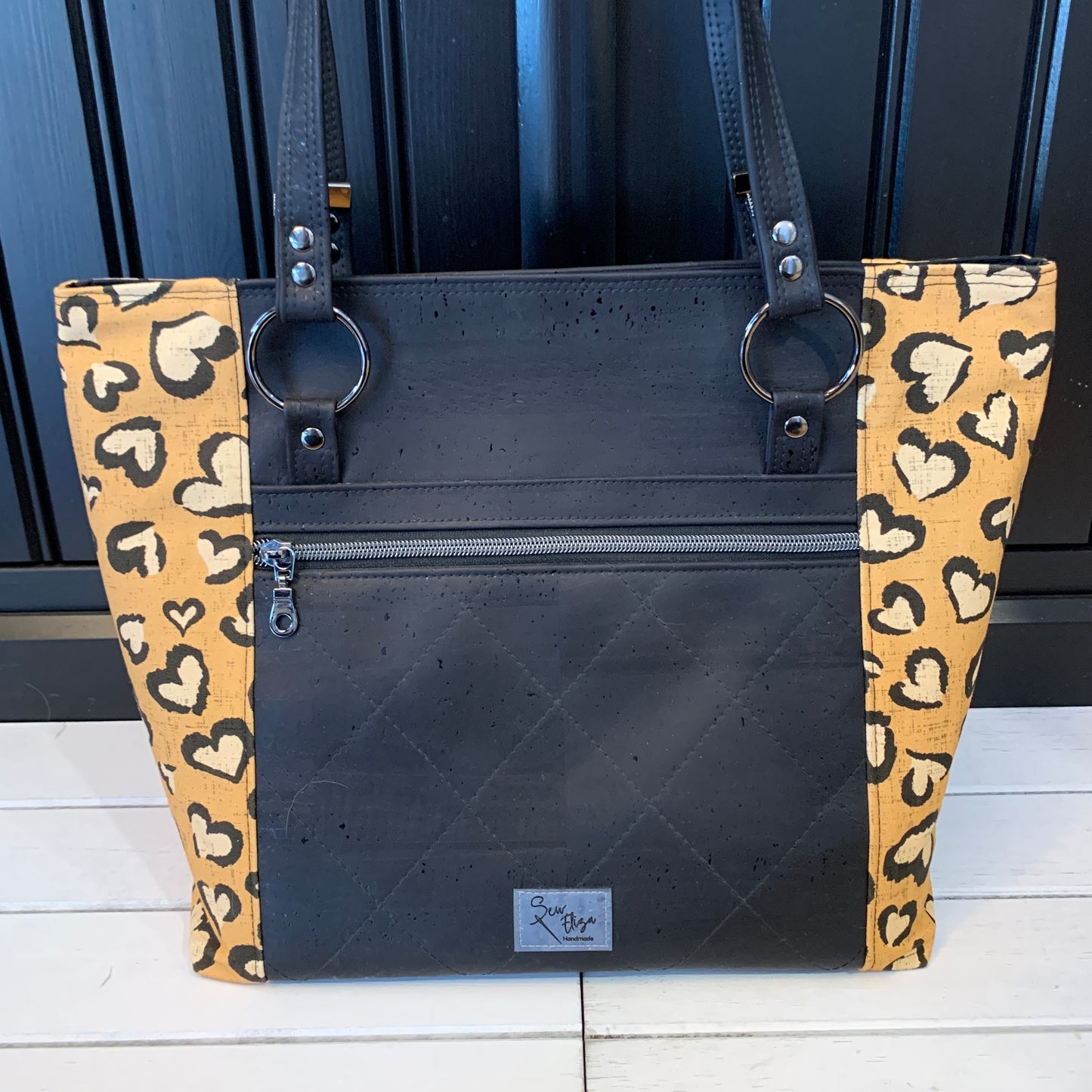 Muerqo Tote - Leopard Heart Canvas and Black Cork