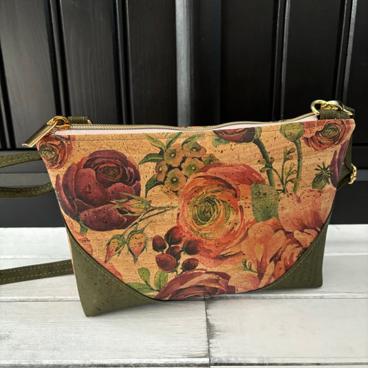 Paradigm Crossbody Bag - Roses and Army Green Cork version 2